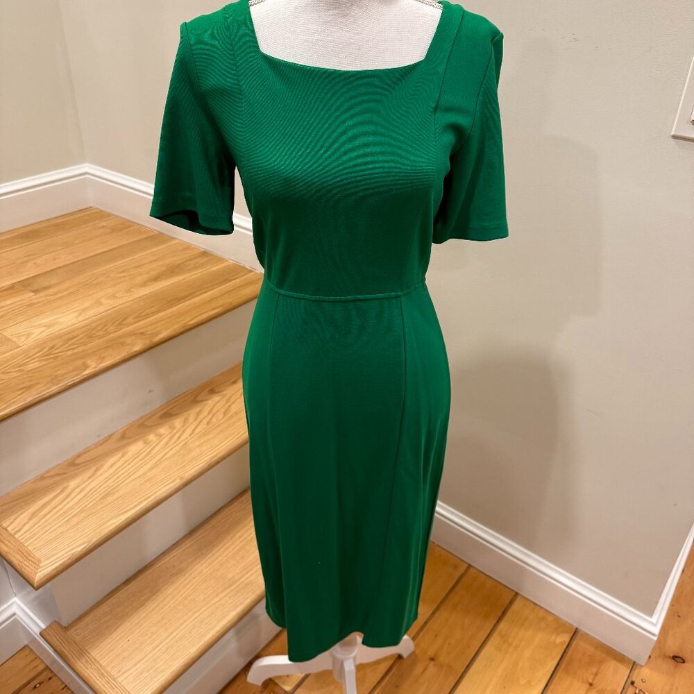LK Bennett Kelly Green Square Neck Short Sleeve Dress, Size $